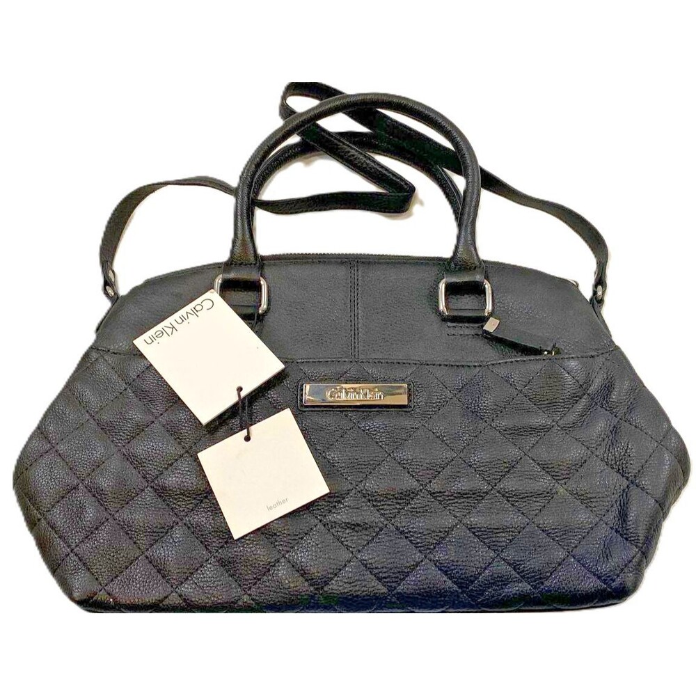 Calvin Klein Black Quilted Leather Satchel Handbag Bowler Bag NWT